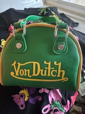 Von Dutch Women's Green Logo Dome Handbag mini nwt